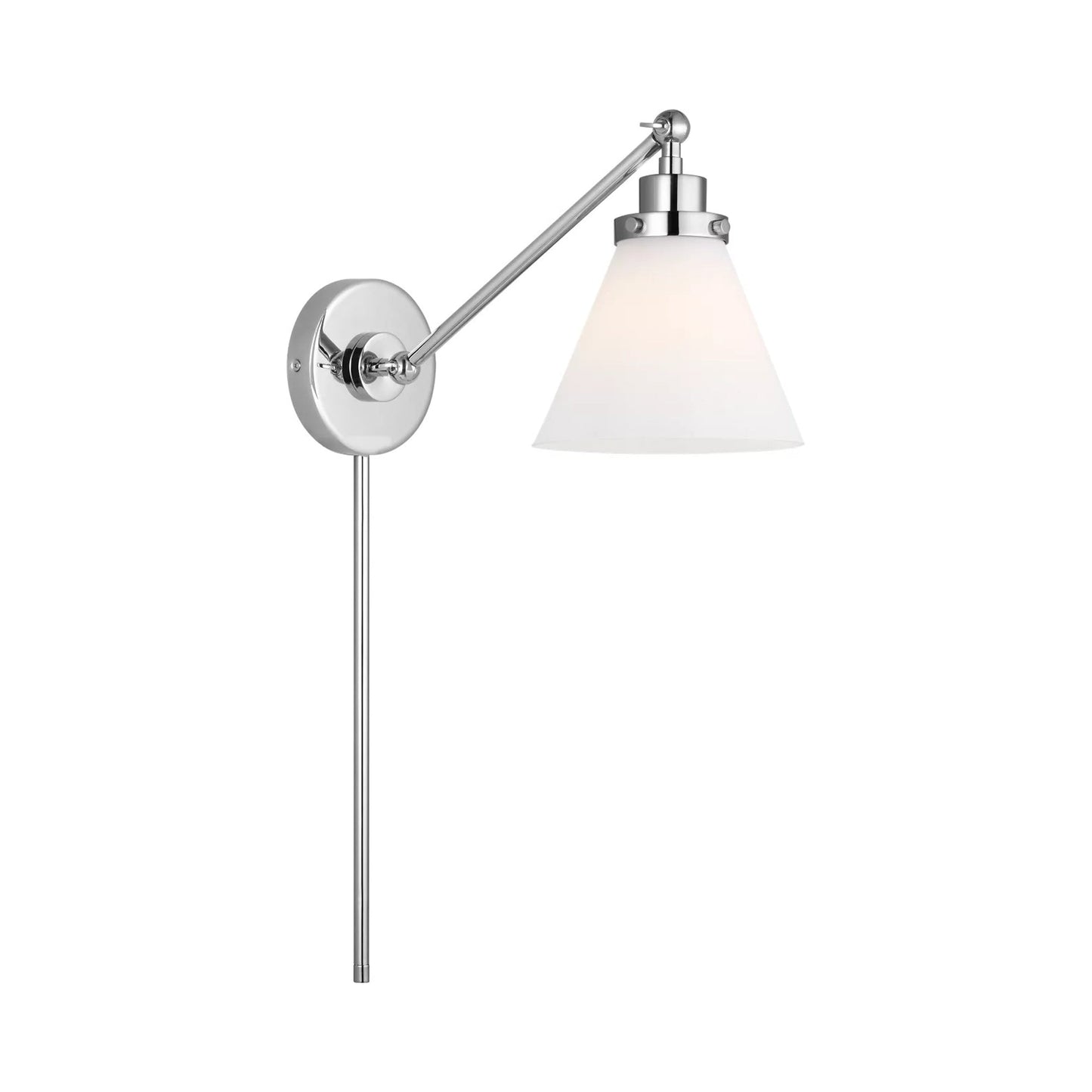 Wellfleet Cone Wall Light in Polished Nickel/Milk Glass.
