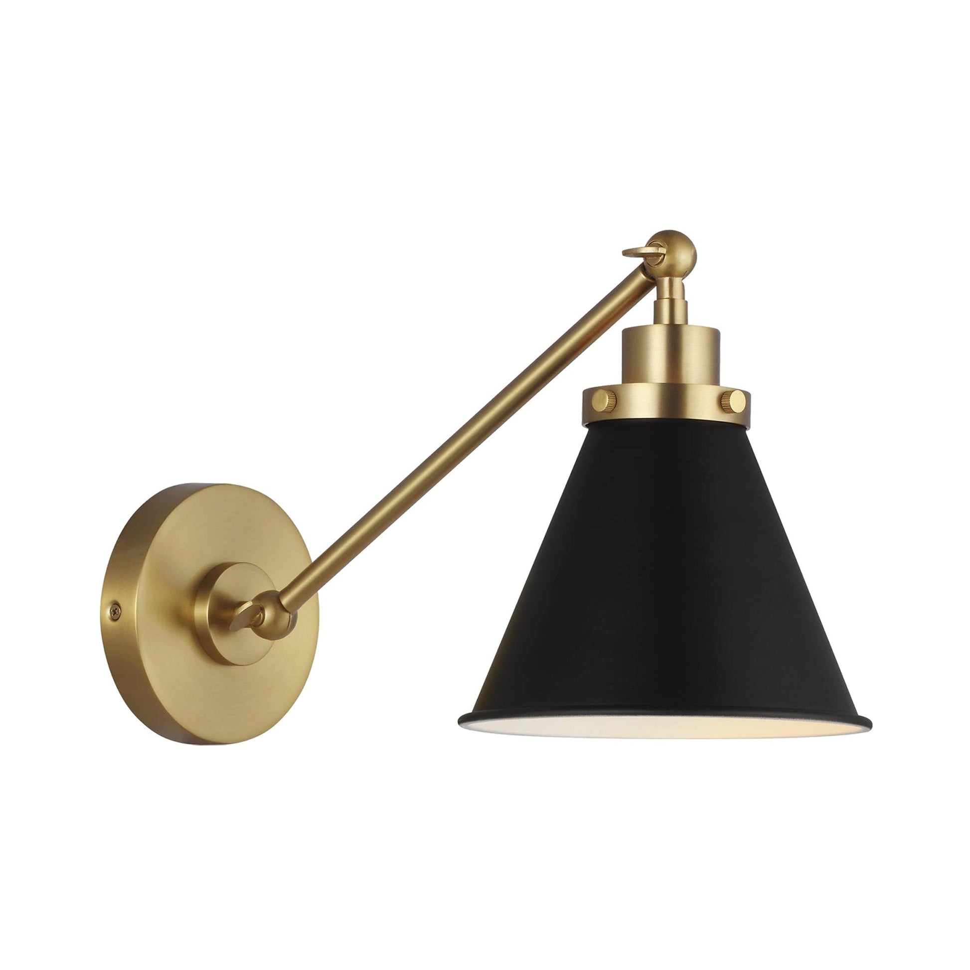 Wellfleet Cone Wall Light in Midnight Black/Burnished Brass.
