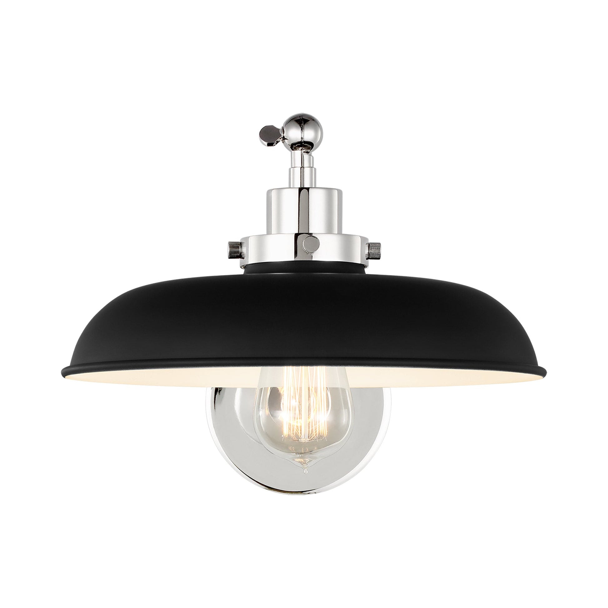 Wellfleet Wide Wall Light in Midnight Black and Polished Nickel.