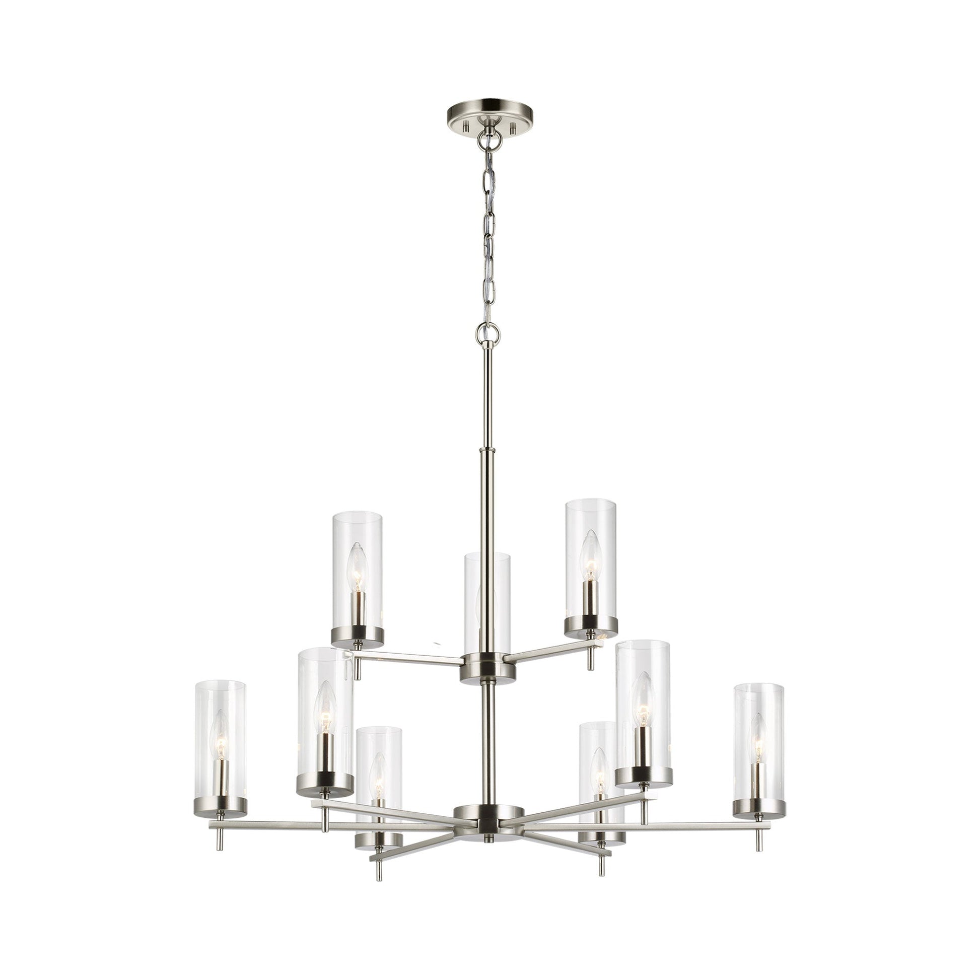 Zire Multi Tiered Chandelier in Brushed Nickel.