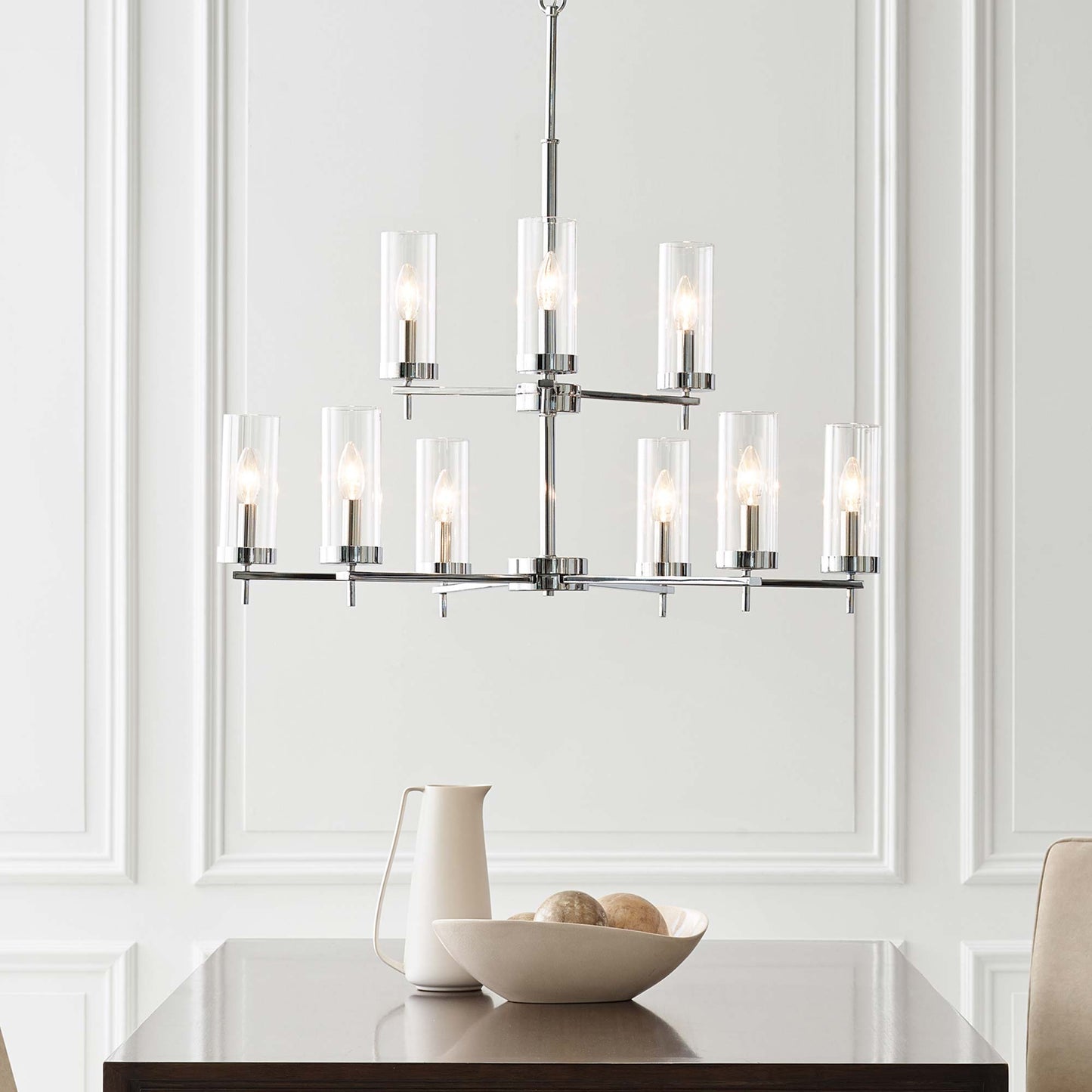 Zire Multi Tiered Chandelier in dining room.