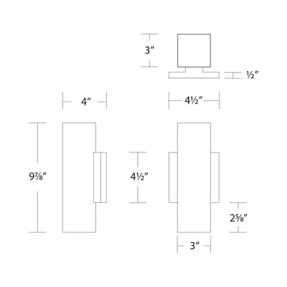 Cubix Outdoor LED Wall Light - line drawing.