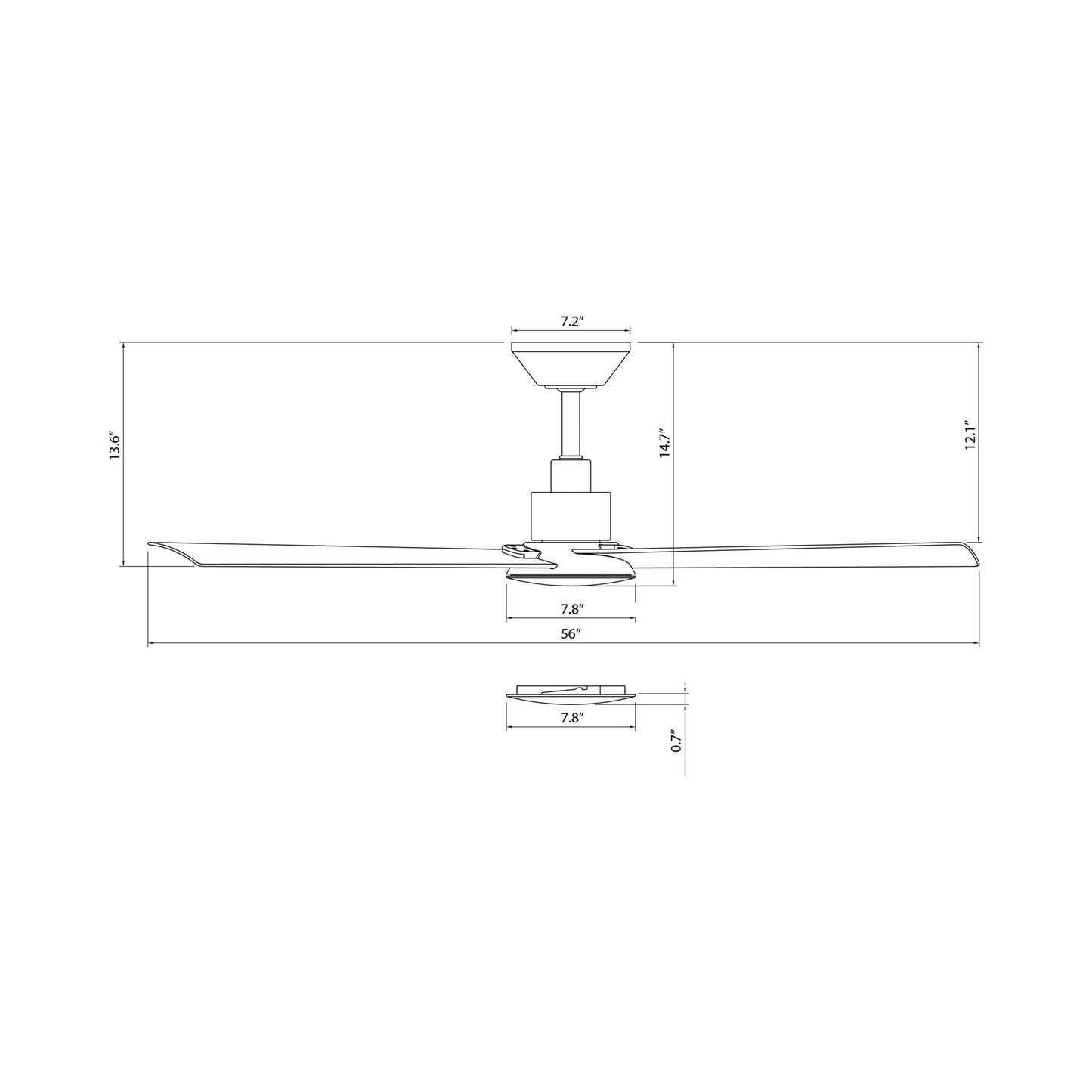 Flair LED Ceiling Fan - line drawing.
