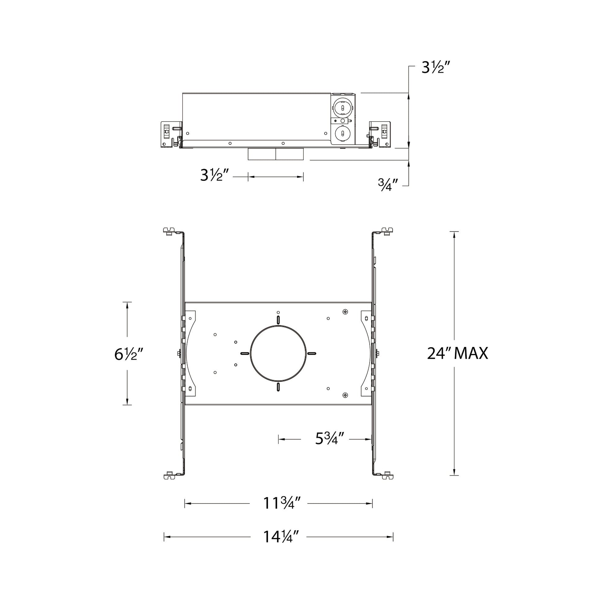FQ 2-Inch Shallow Fire Rated New Construction Trimmed LED Recessed Housing - line drawing.
