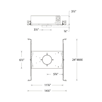 FQ 2-Inch Shallow Fire Rated New Construction Trimmed LED Recessed Housing - line drawing.