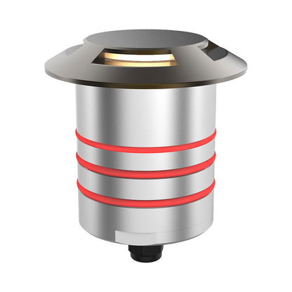 Indicator Round Quad Directional Outdoor LED Inground Light in Bronze Stainless Steel.