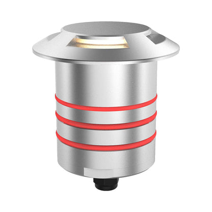 Indicator Round Quad Directional Outdoor LED Inground Light in Stainless Steel.
