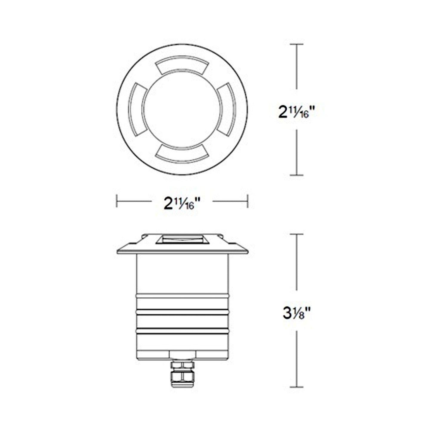 Indicator Round Quad Directional Outdoor LED Inground Light - line drawing.