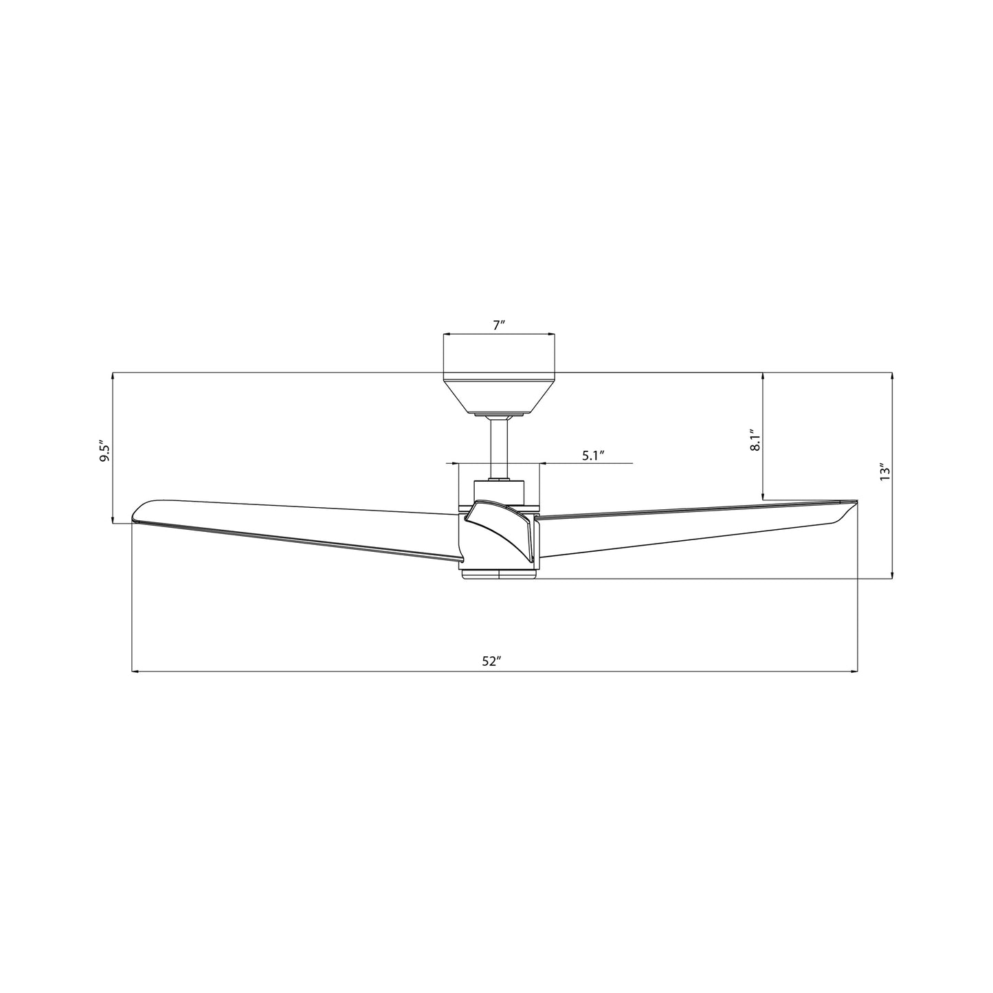 Novelle LED Ceiling Fan - line drawing.