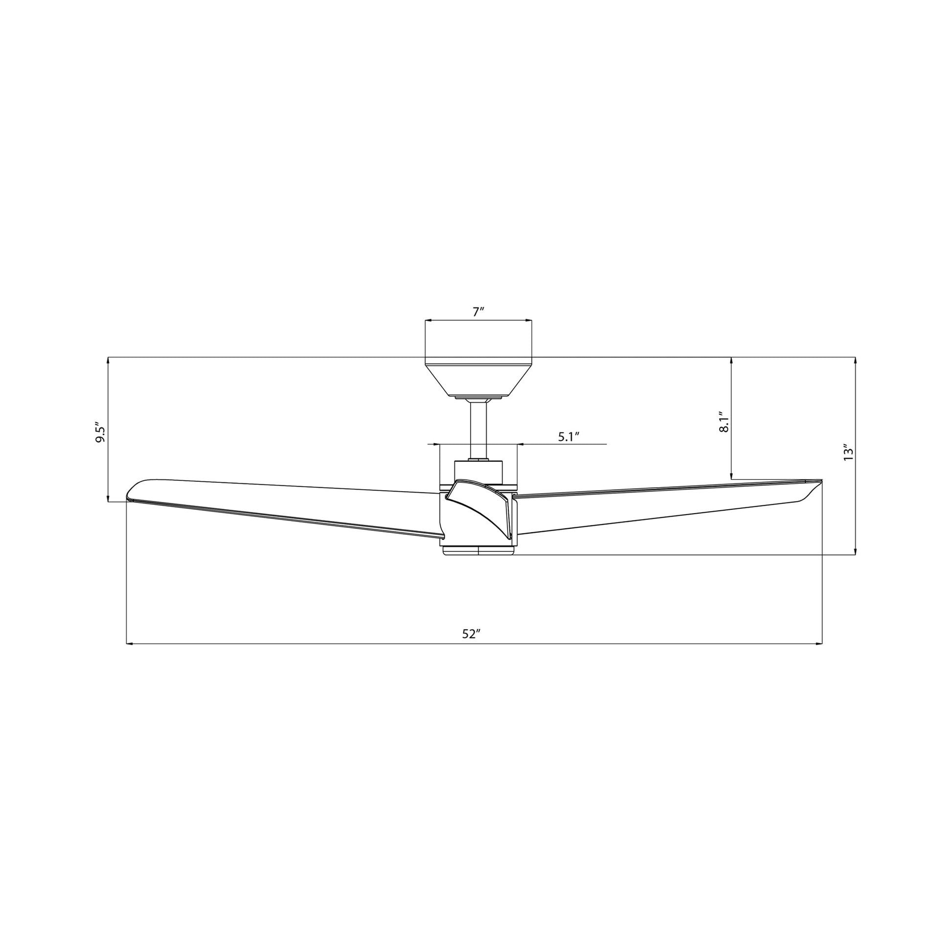Novelle LED Ceiling Fan - line drawing.
