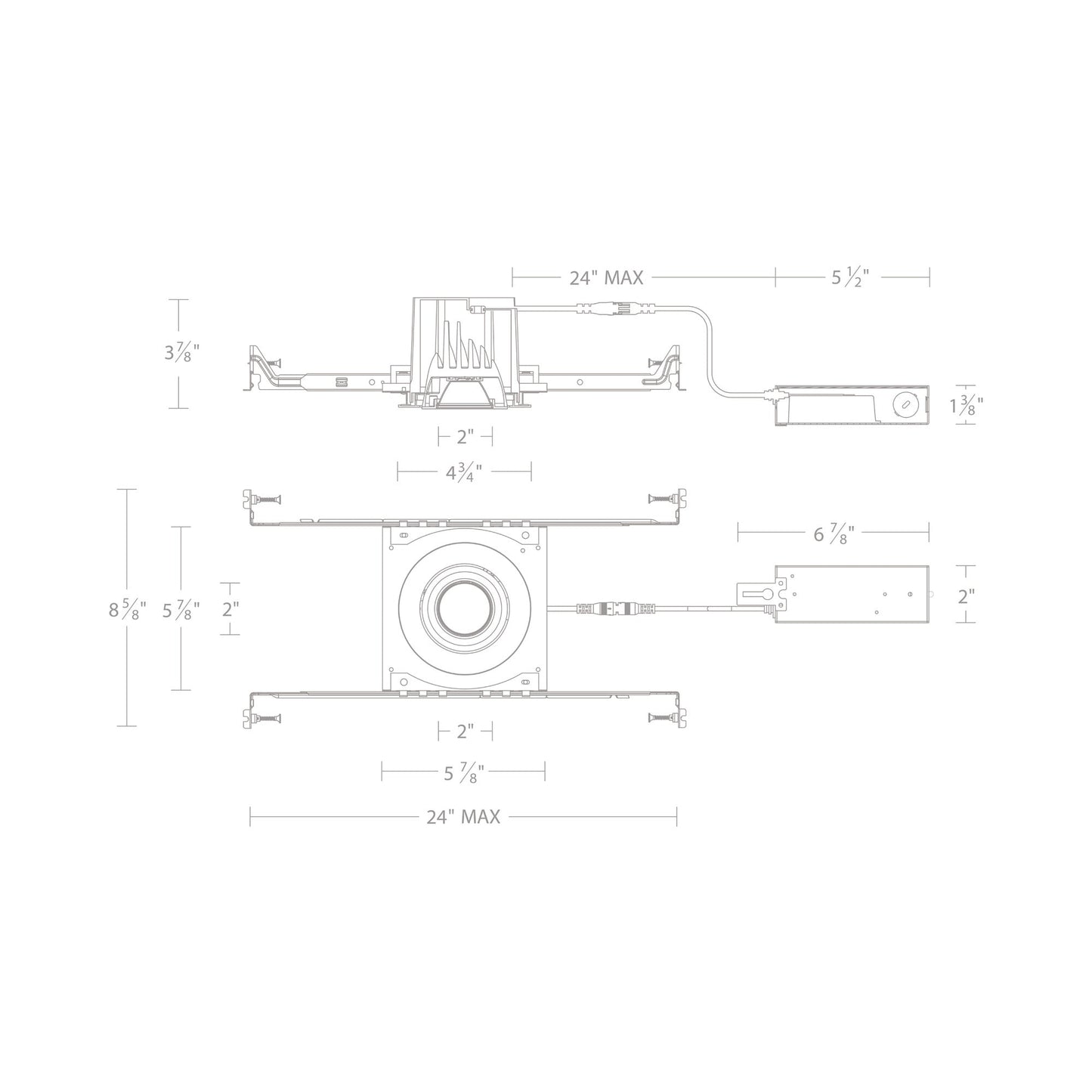 Ocularc 3.0 Dim-to-Warm Adjustable Round New Construction LED Downlight - line drawing.