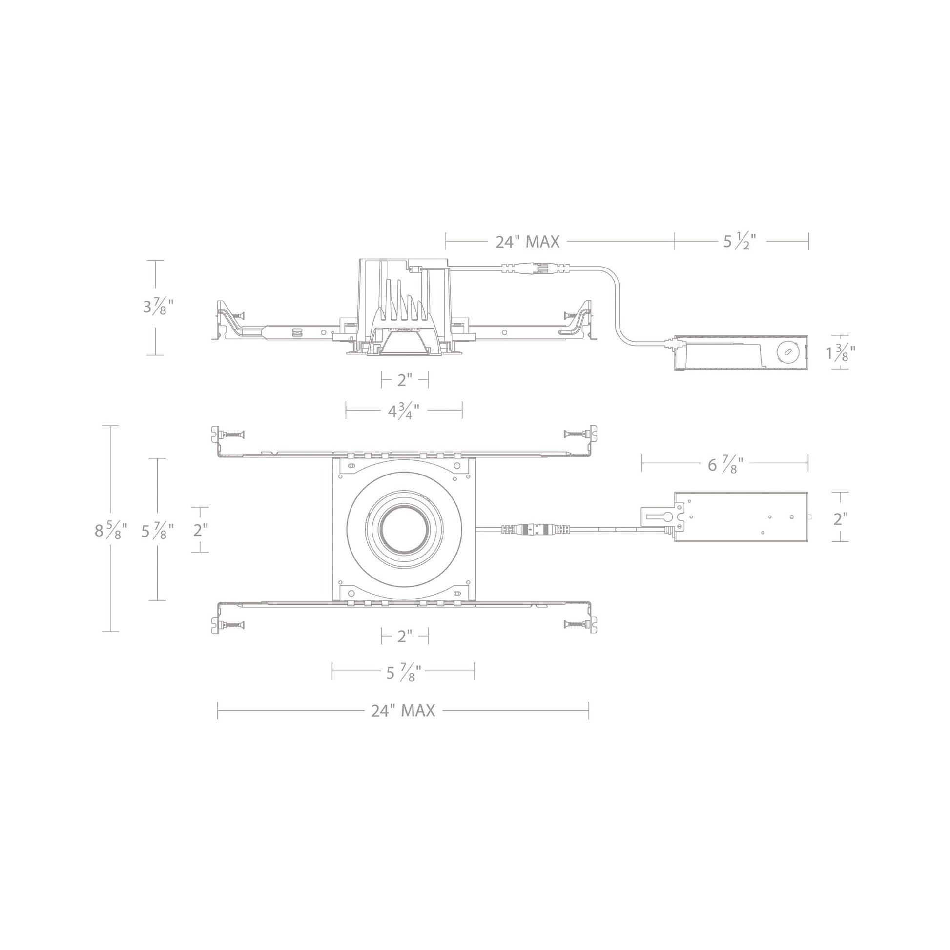 Ocularc 3.0 Dim-to-Warm Adjustable Round New Construction LED Downlight - line drawing.