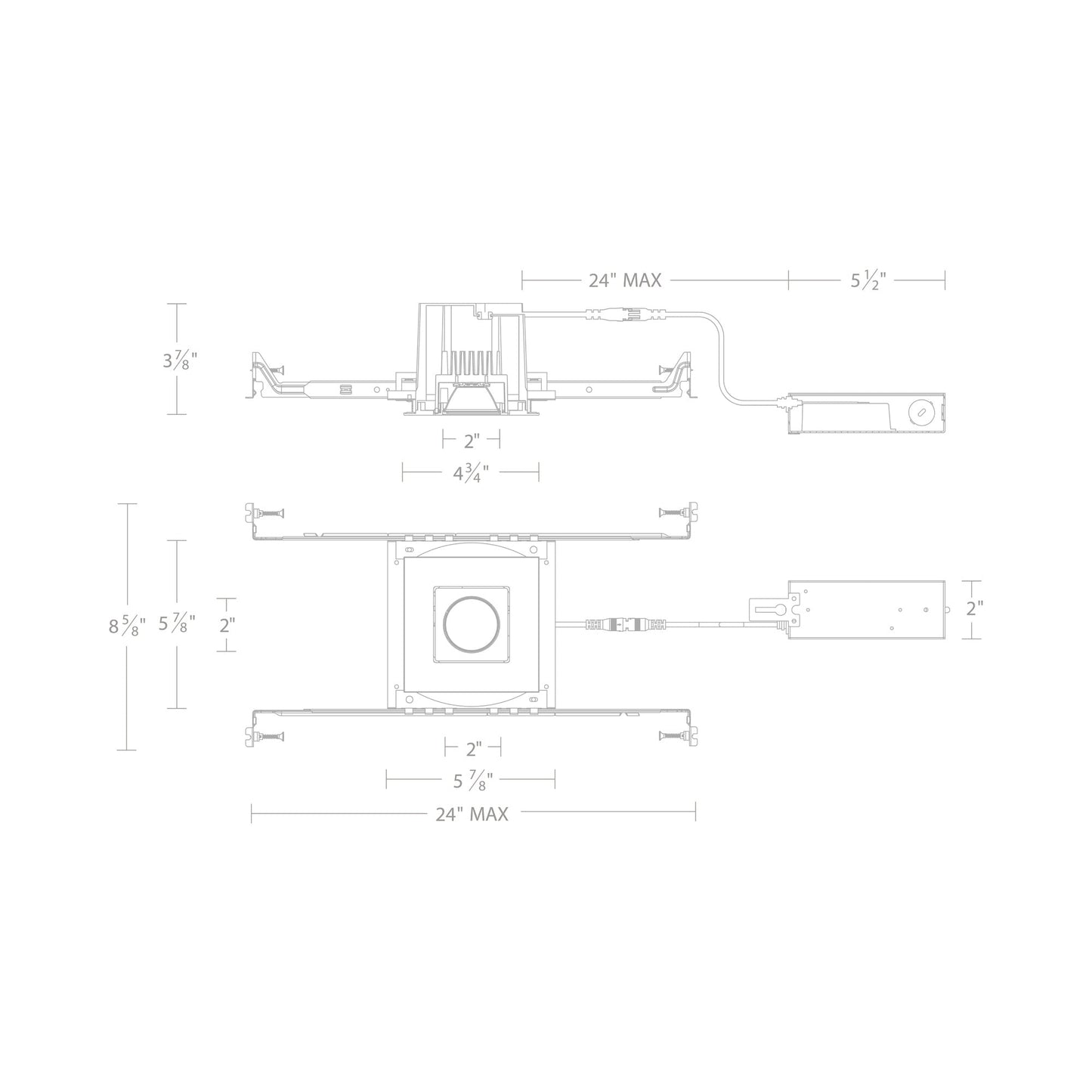Ocularc 3.0 Dim-to-Warm Adjustable Square New Construction LED Downlight - line drawing.