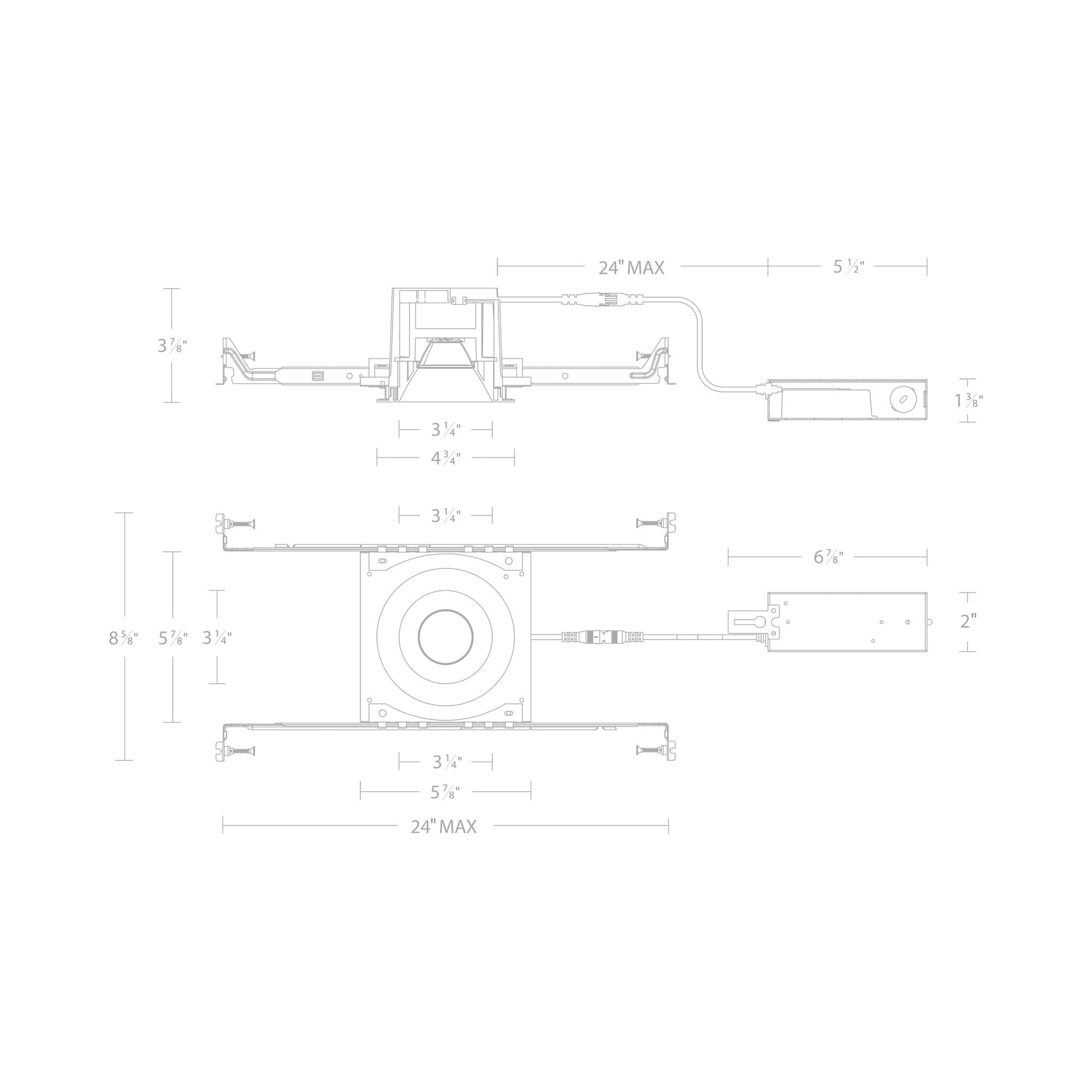 Ocularc 3.0 Dim-to-Warm Round New Construction LED Downlight - line drawing.