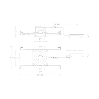 Ocularc 3.0 Dim-to-Warm Round New Construction LED Downlight - line drawing.