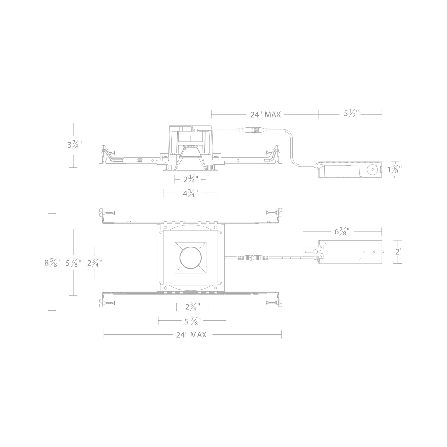 Ocularc 3.0 Dim-to-Warm Square New Construction LED Downlight - line drawing.