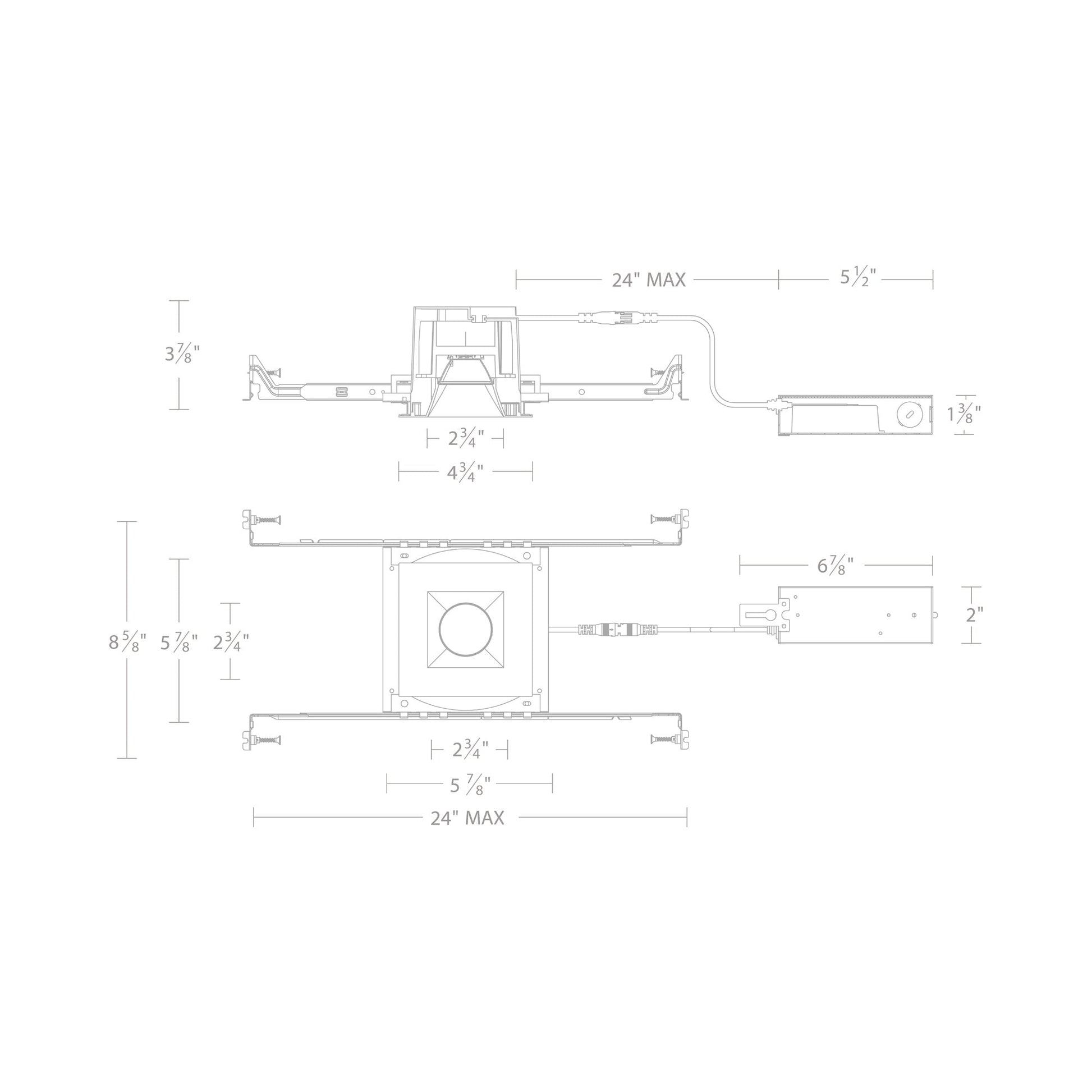 Ocularc 3.0 Dim-to-Warm Square New Construction LED Downlight - line drawing.