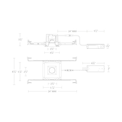 Ocularc 3.0 Dim-to-Warm Square New Construction LED Downlight - line drawing.