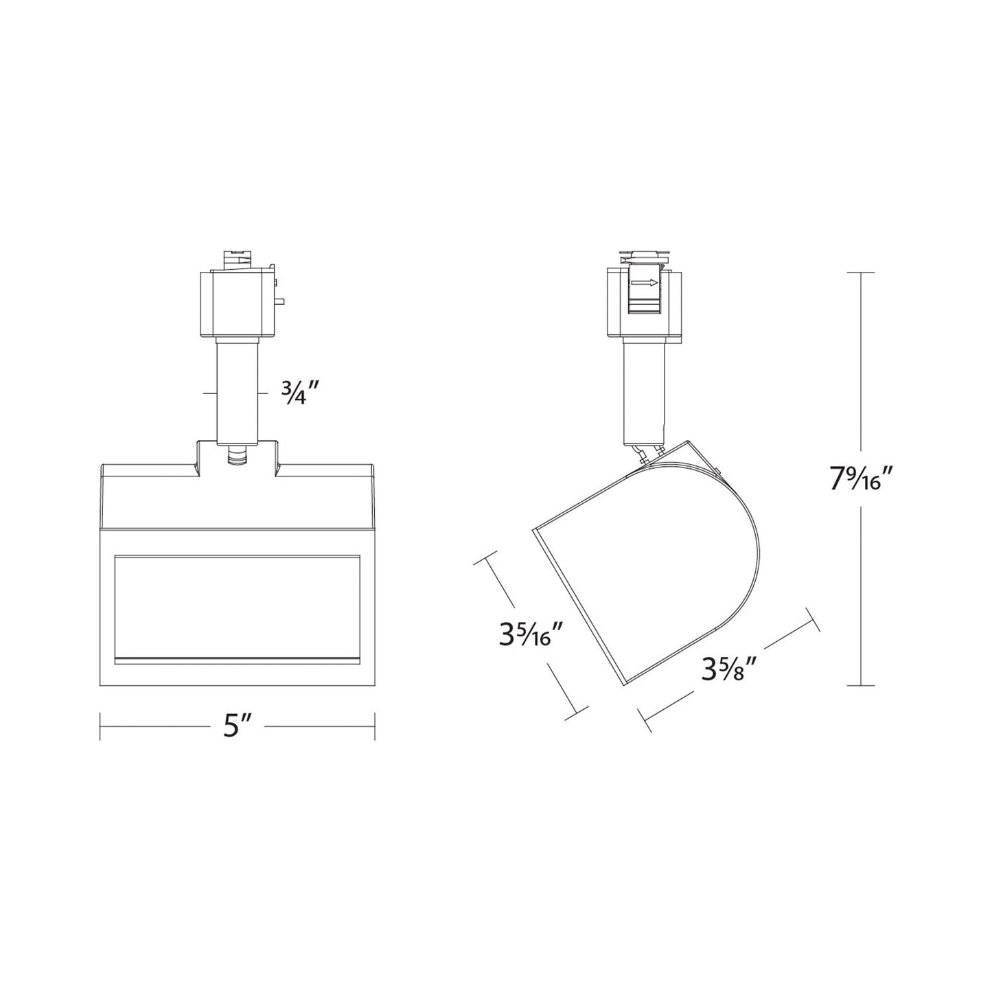 Ocularc 3020 LED Track Head - line drawing.