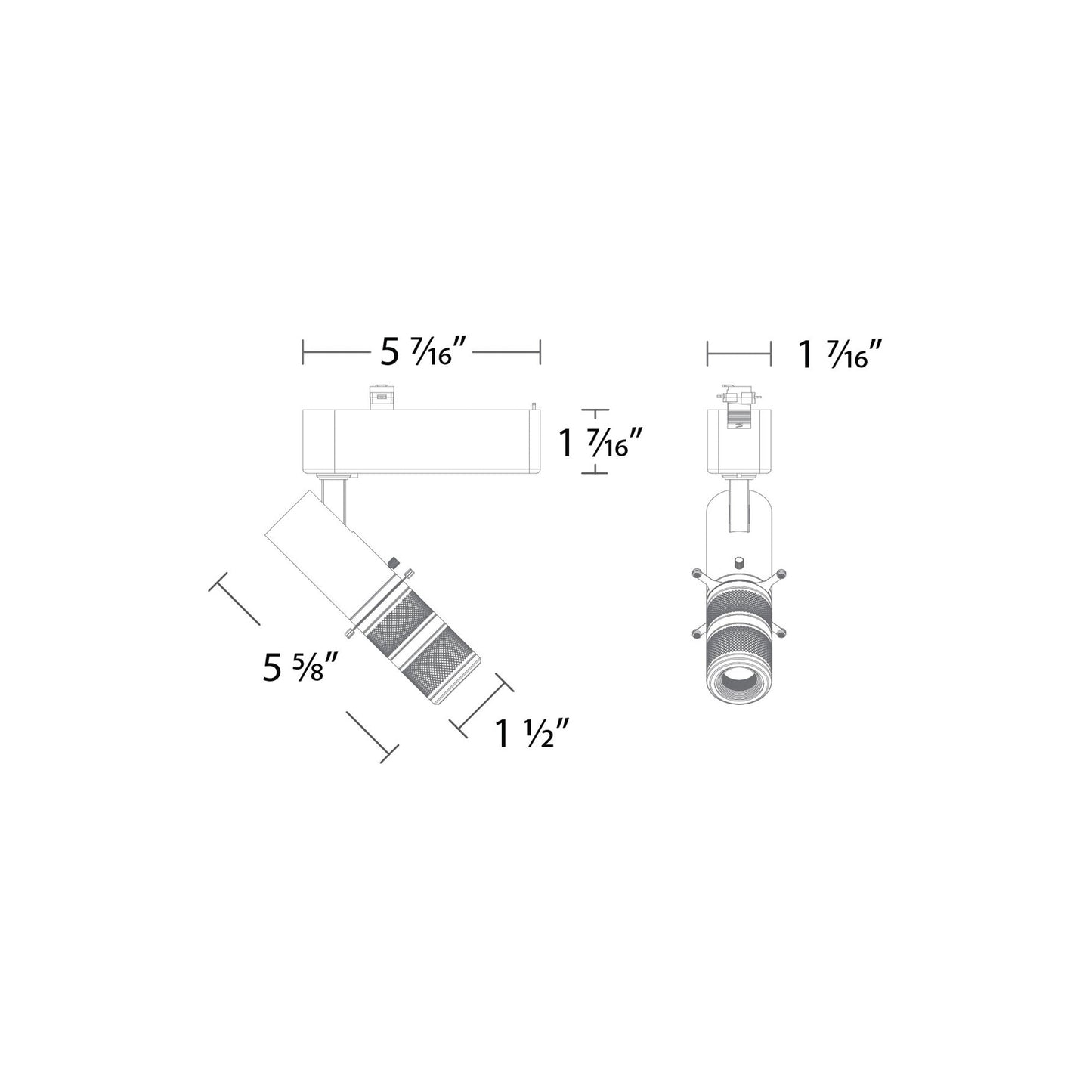 Stealth Framing Projector Zoomable LED Track Head - line drawing.