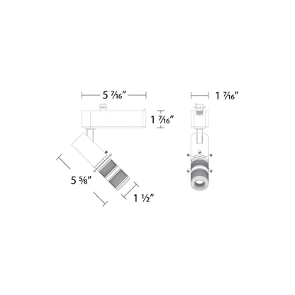 Stealth Framing Projector Zoomable LED Track Head - line drawing.