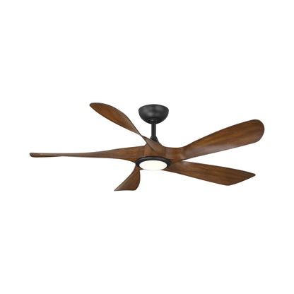 Swirl 5 LED Ceiling Fan in Matte Black/Distressed Koa.