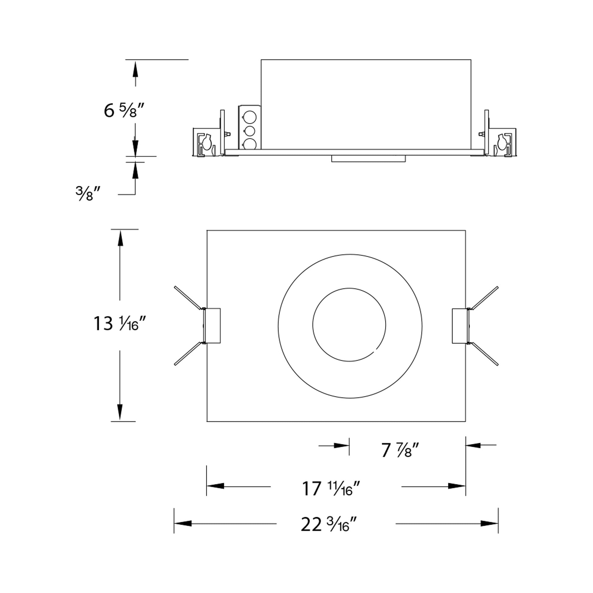 Volta 4.5 Inch Round New Construction Recessed Housing - line drawing.