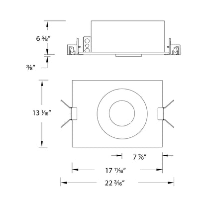 Volta 4.5 Inch Round New Construction Recessed Housing - line drawing.