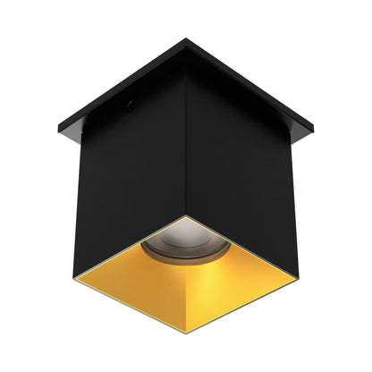 Zoron Square Outdoor LED Flush Mount Ceiling Light in Black/Gold.
