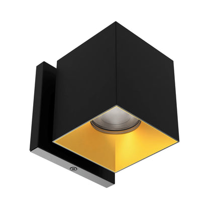 Zoron Square Outdoor LED Wall Light in Black/Gold.