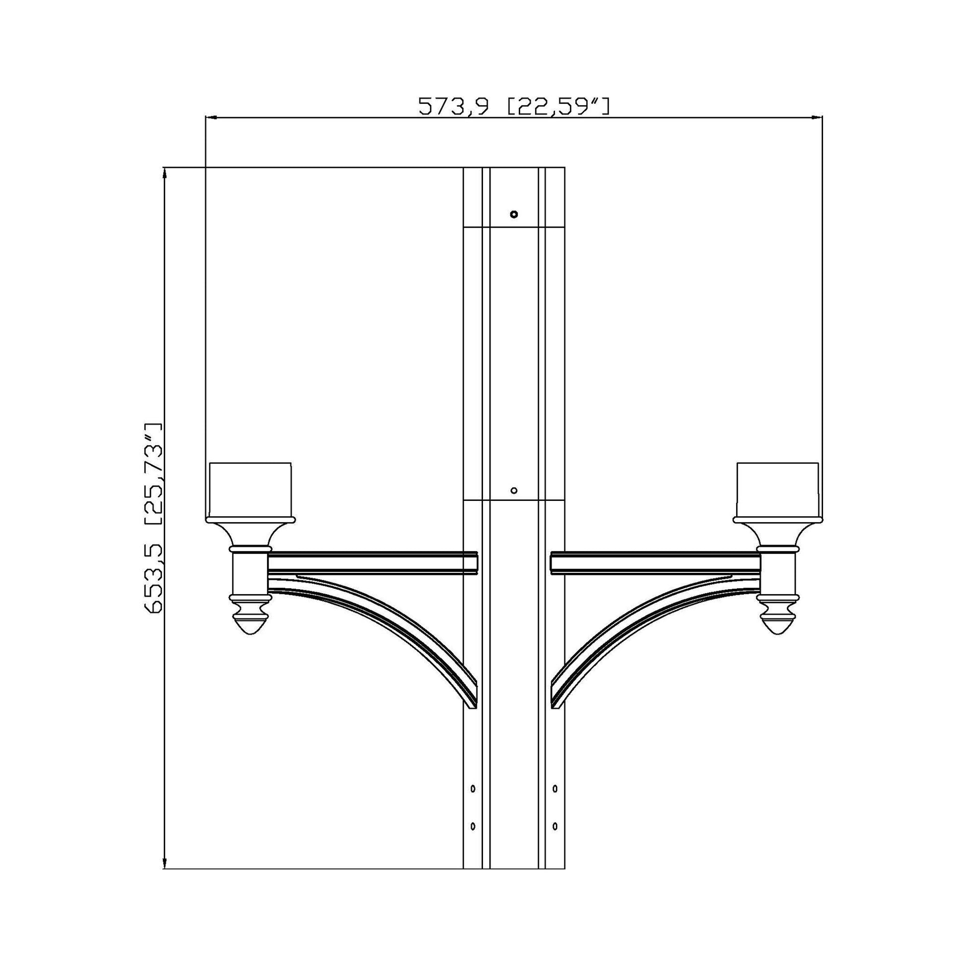 Z-Lite 4BK Outdoor Post Light Hardware - line drawing.