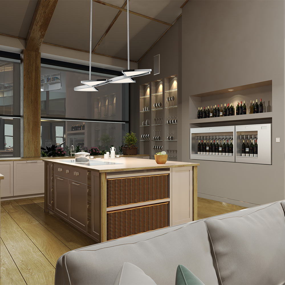 Aeon Linear LED Chandelier in kitchen.