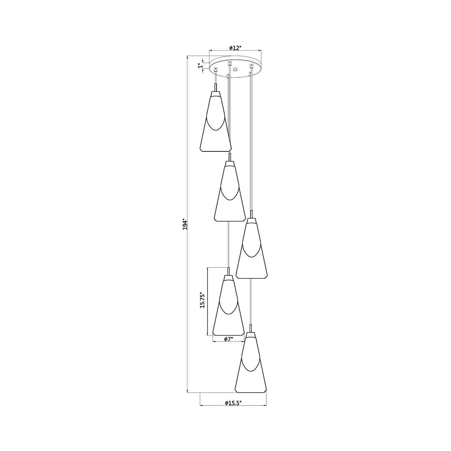 Aimie Chandelier - line drawing.