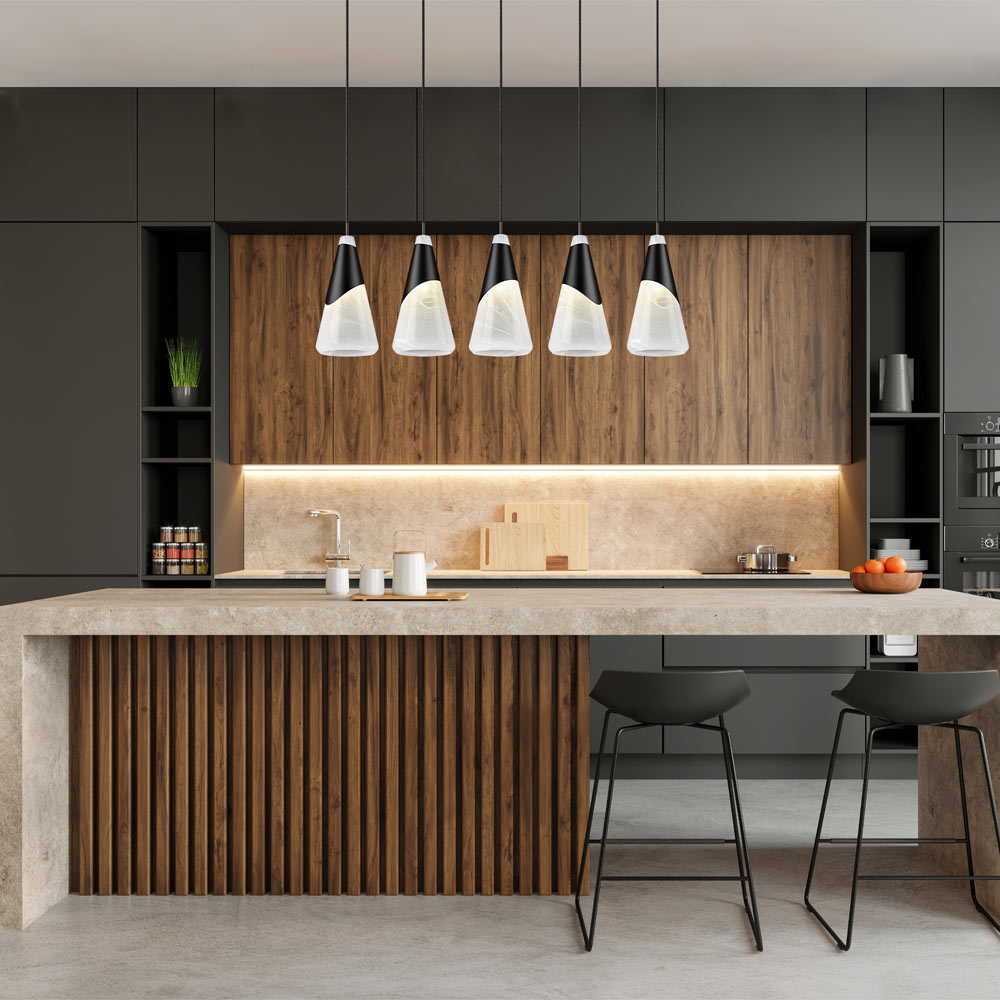 Aimie Linear Chandelier in kitchen.