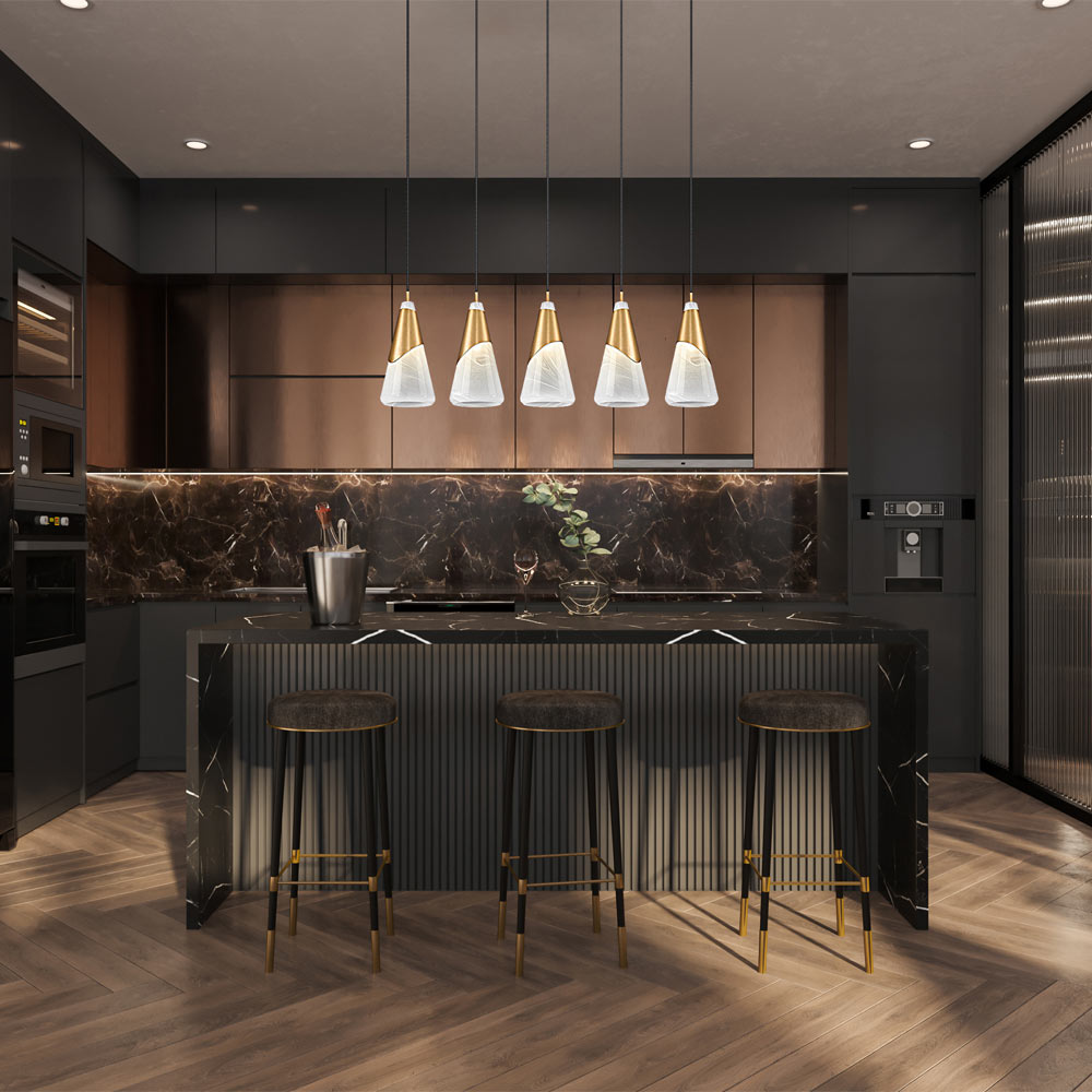 Aimie Linear Chandelier in kitchen.