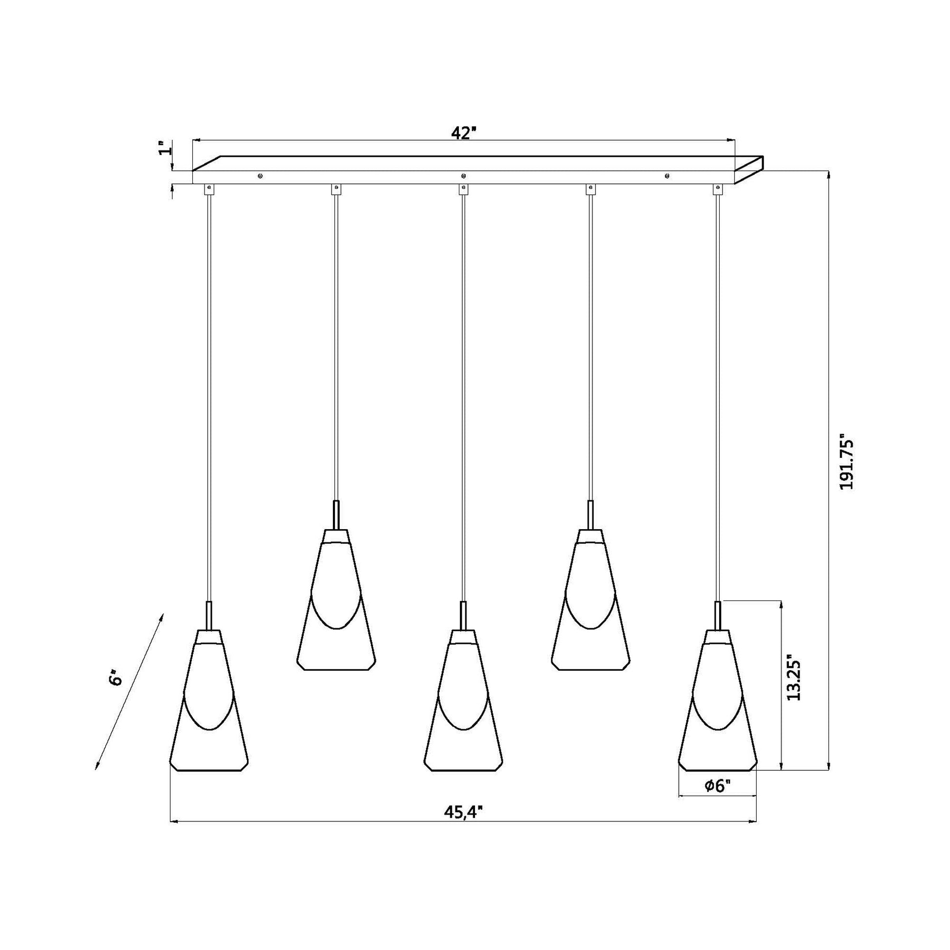 Aimie Linear Chandelier - line drawing.