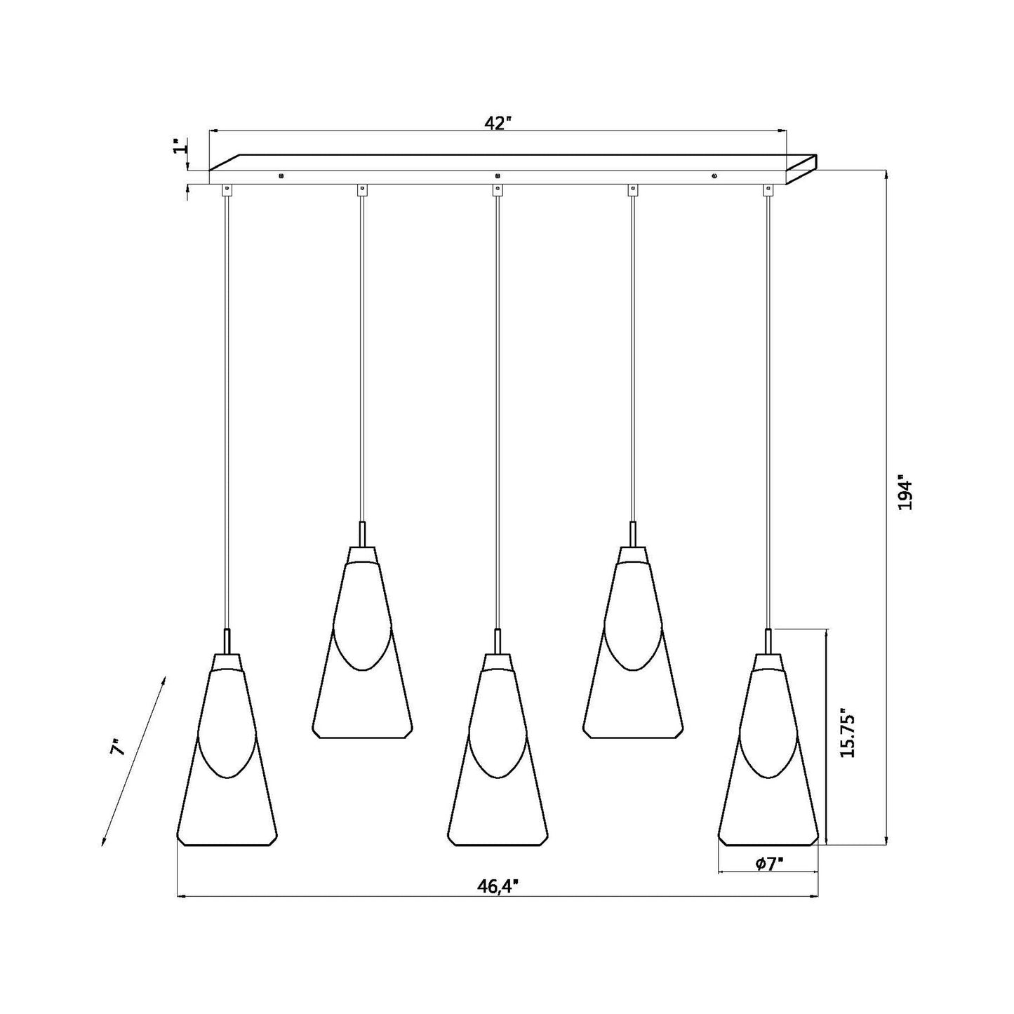 Aimie Linear Chandelier - line drawing.