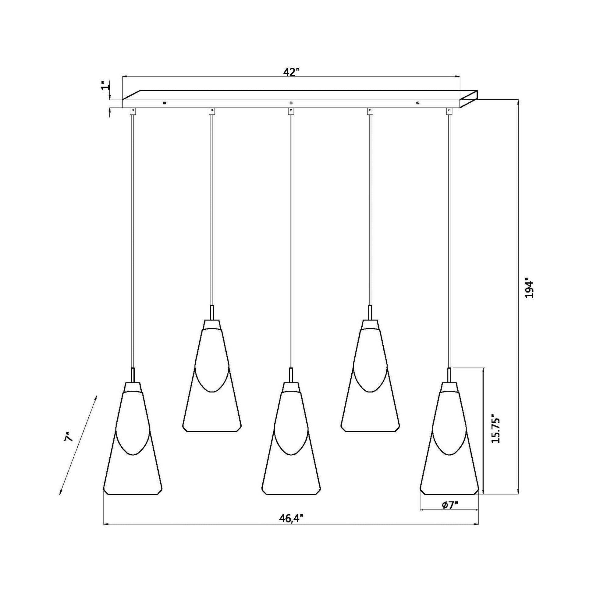 Aimie Linear Chandelier - line drawing.