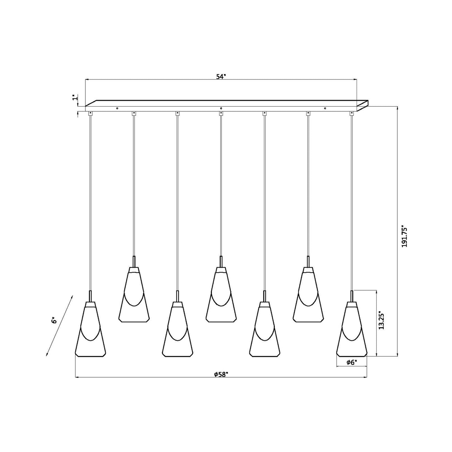 Aimie Linear Chandelier - line drawing.