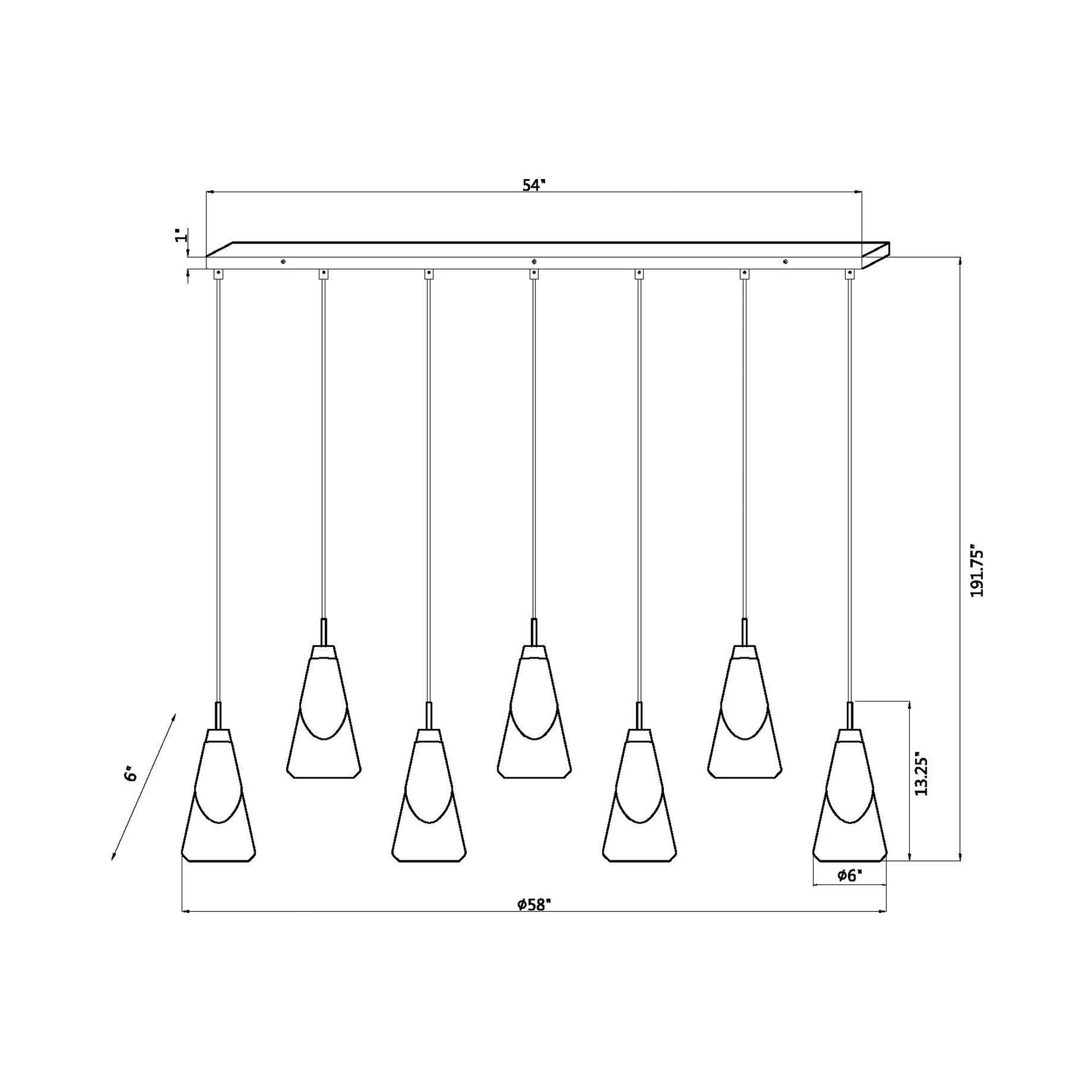 Aimie Linear Chandelier - line drawing.