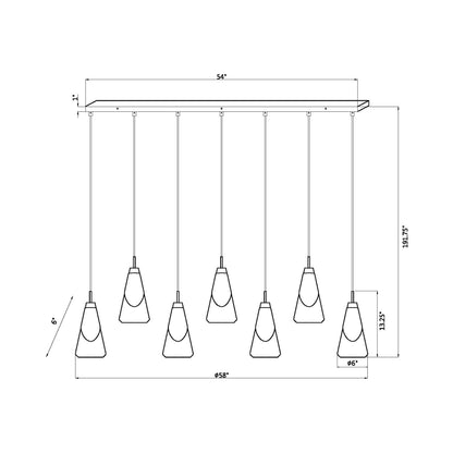 Aimie Linear Chandelier - line drawing.