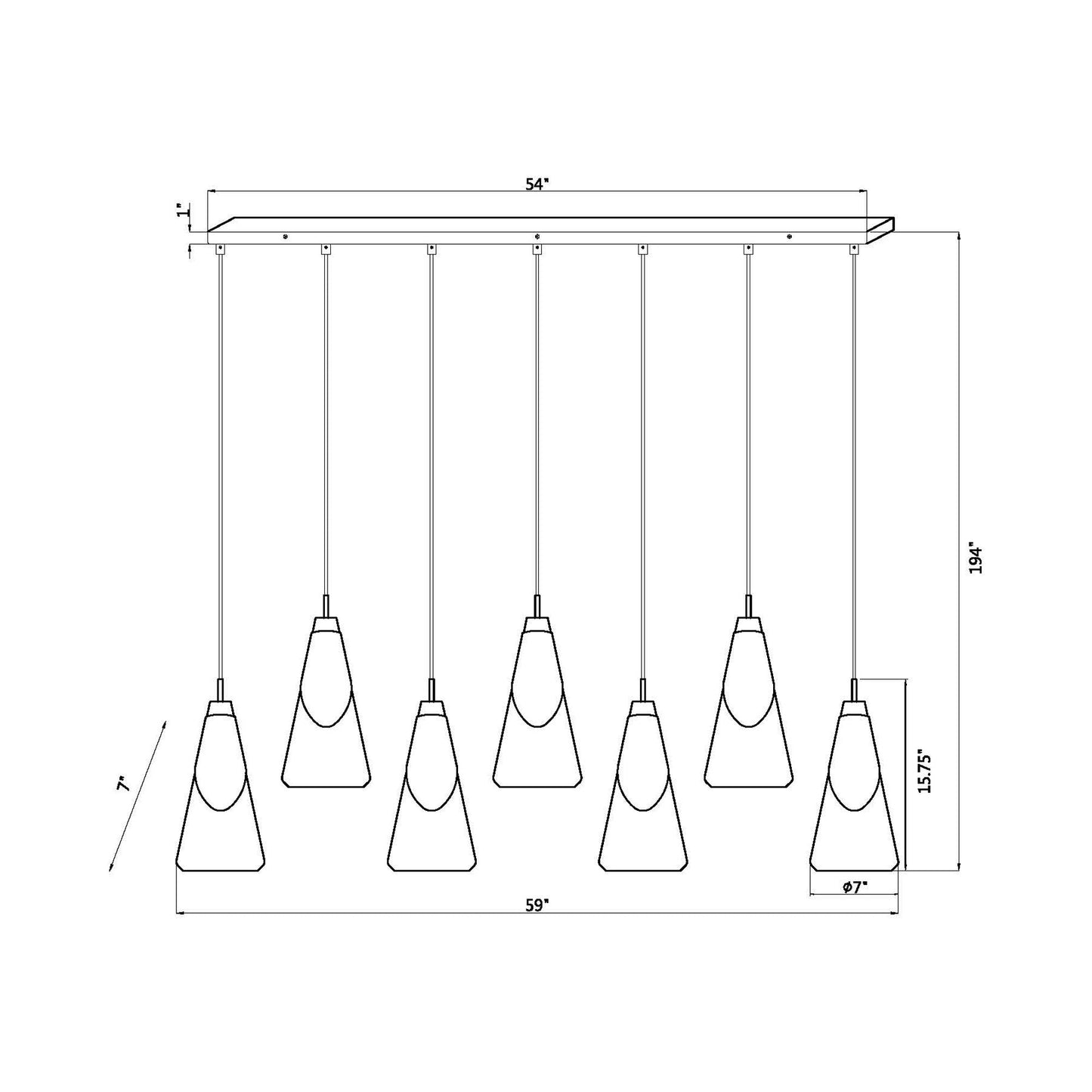 Aimie Linear Chandelier - line drawing.