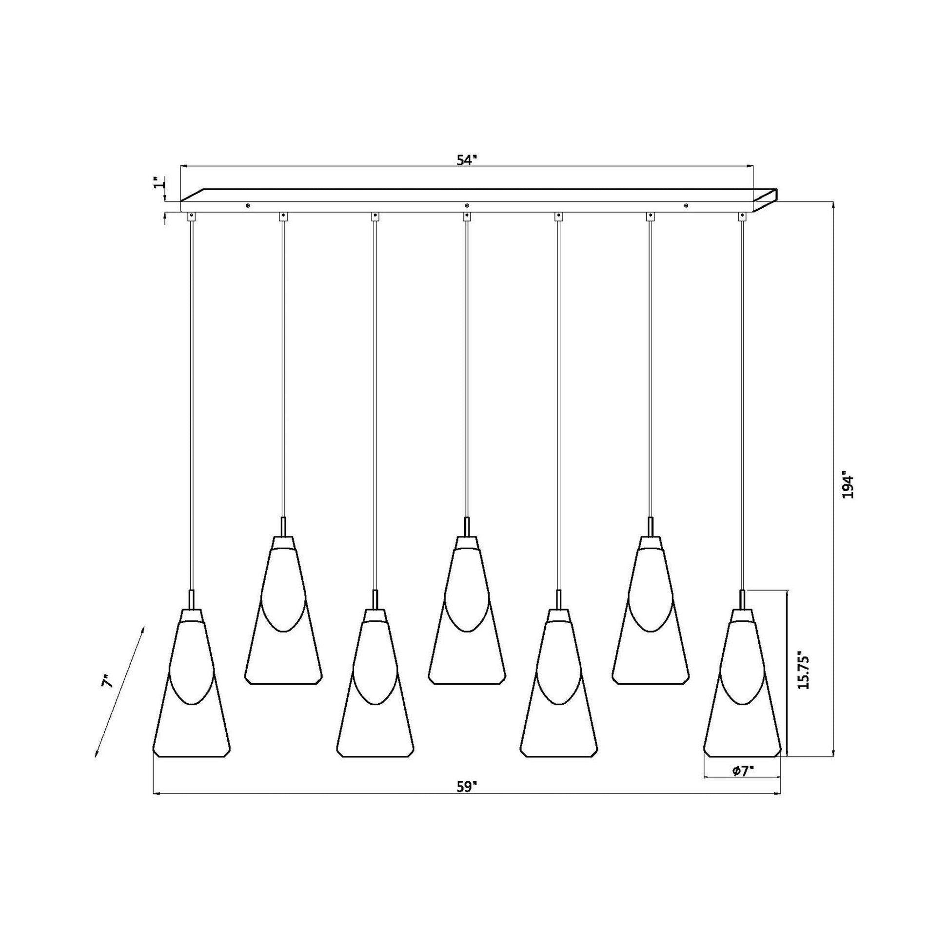 Aimie Linear Chandelier - line drawing.