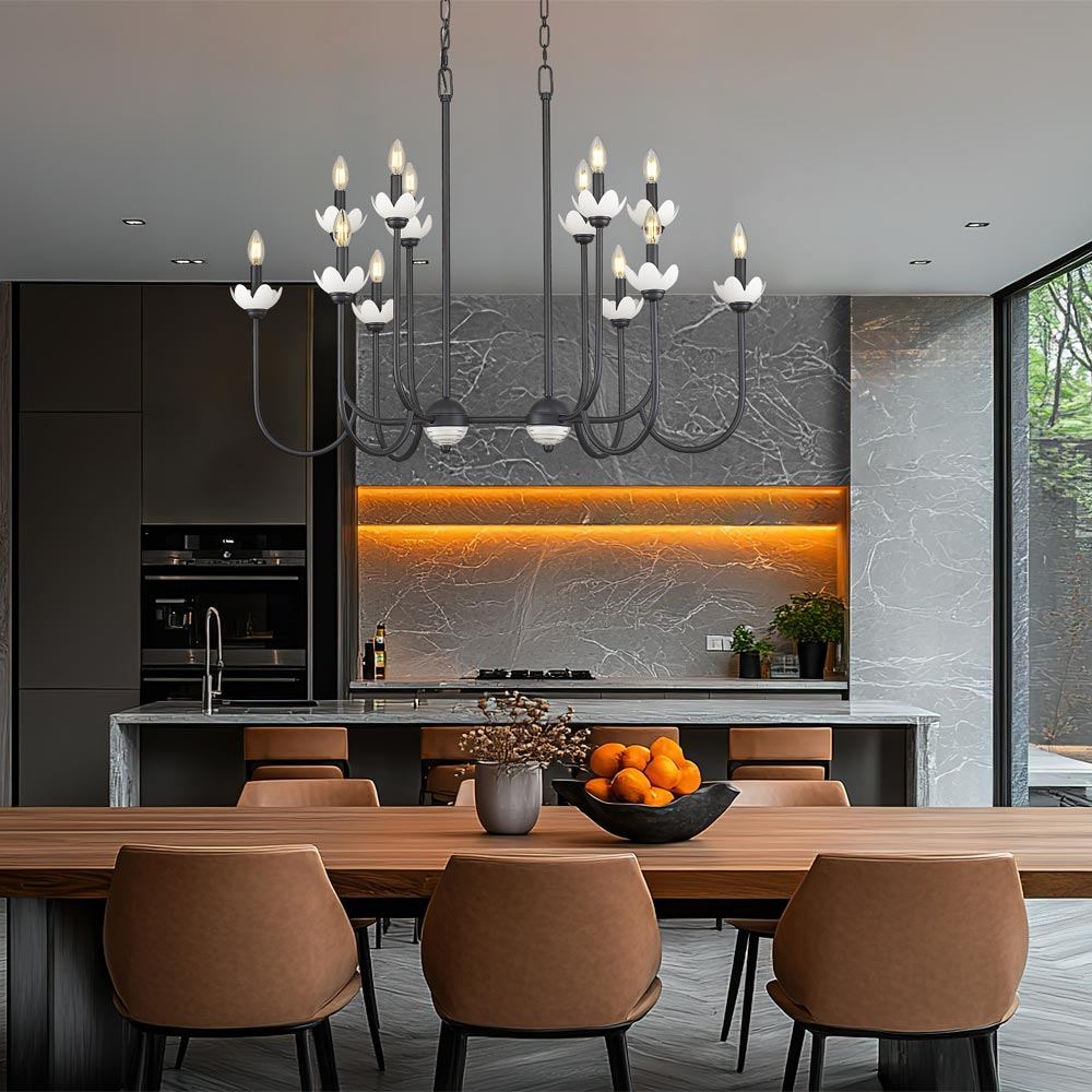 Allistair Linear Chandelier in dining room.