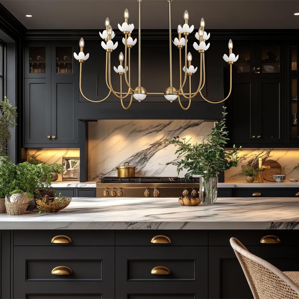 Allistair Linear Chandelier in kitchen.