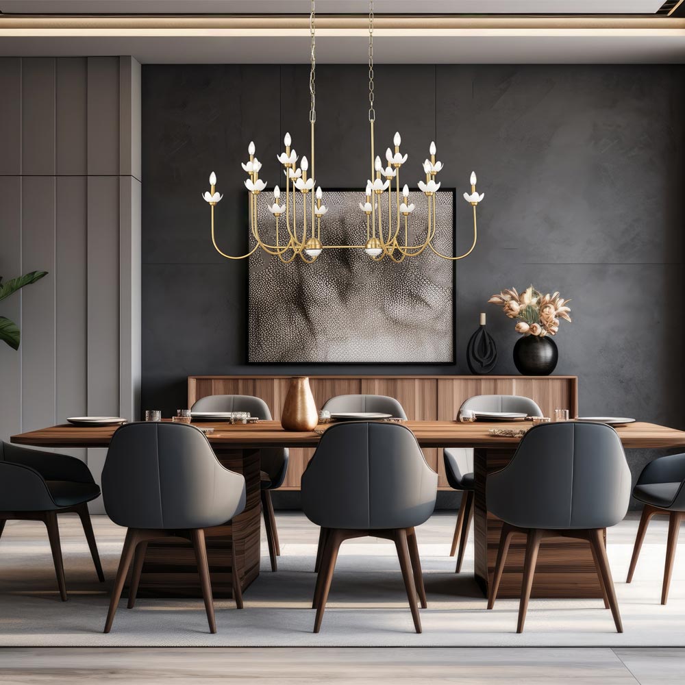 Allistair Linear Chandelier in dining room.