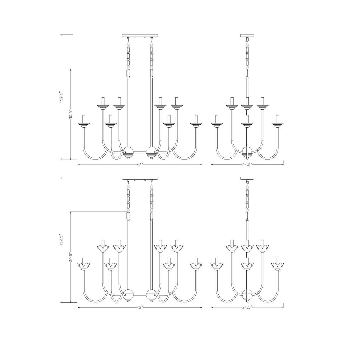 Allistair Linear Chandelier - line drawing.