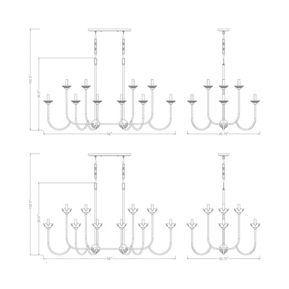 Allistair Linear Chandelier - line drawing.