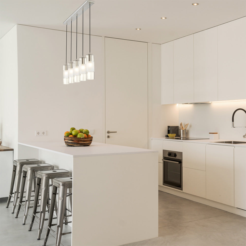 Alton Linear Chandelier in kitchen.