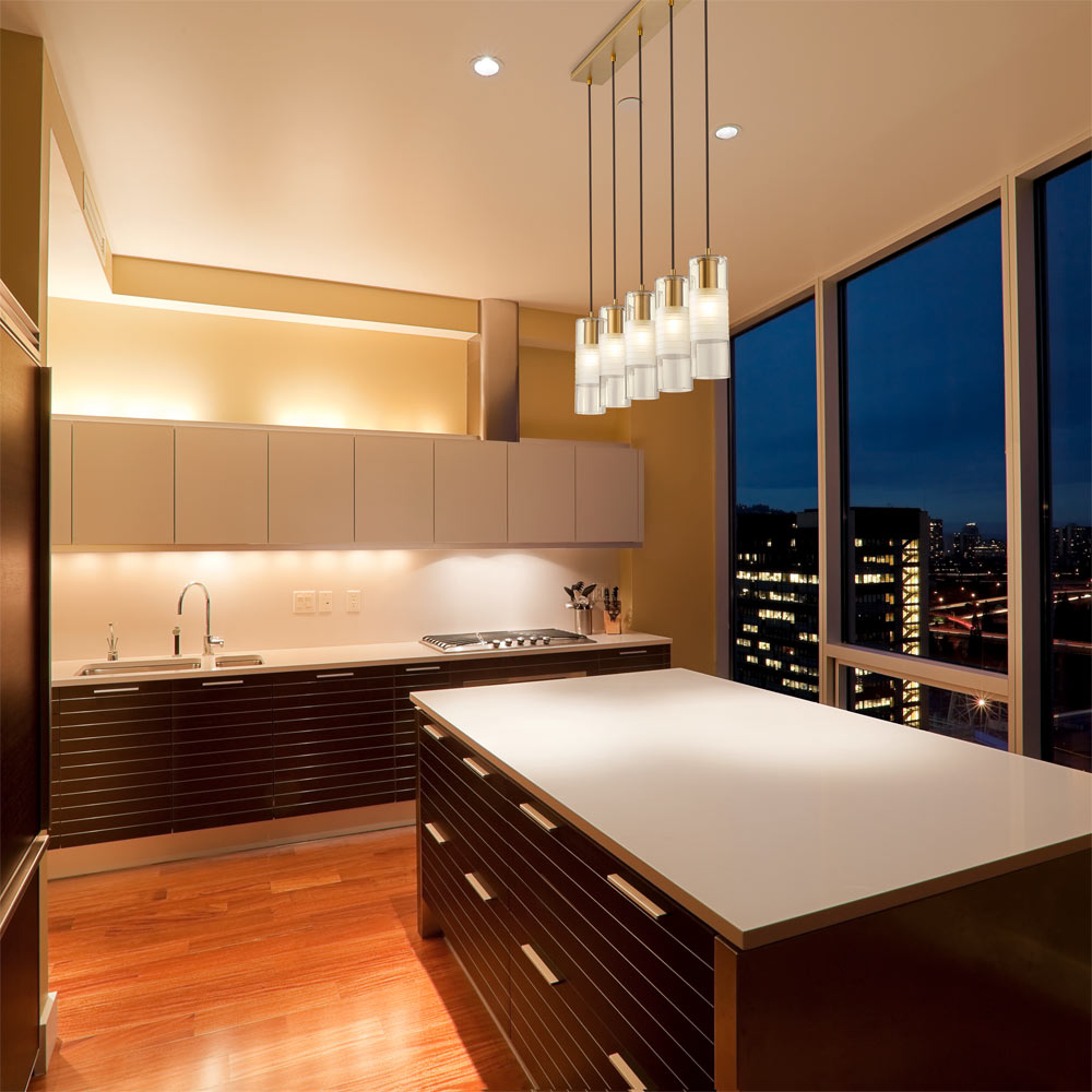 Alton Linear Chandelier in kitchen.